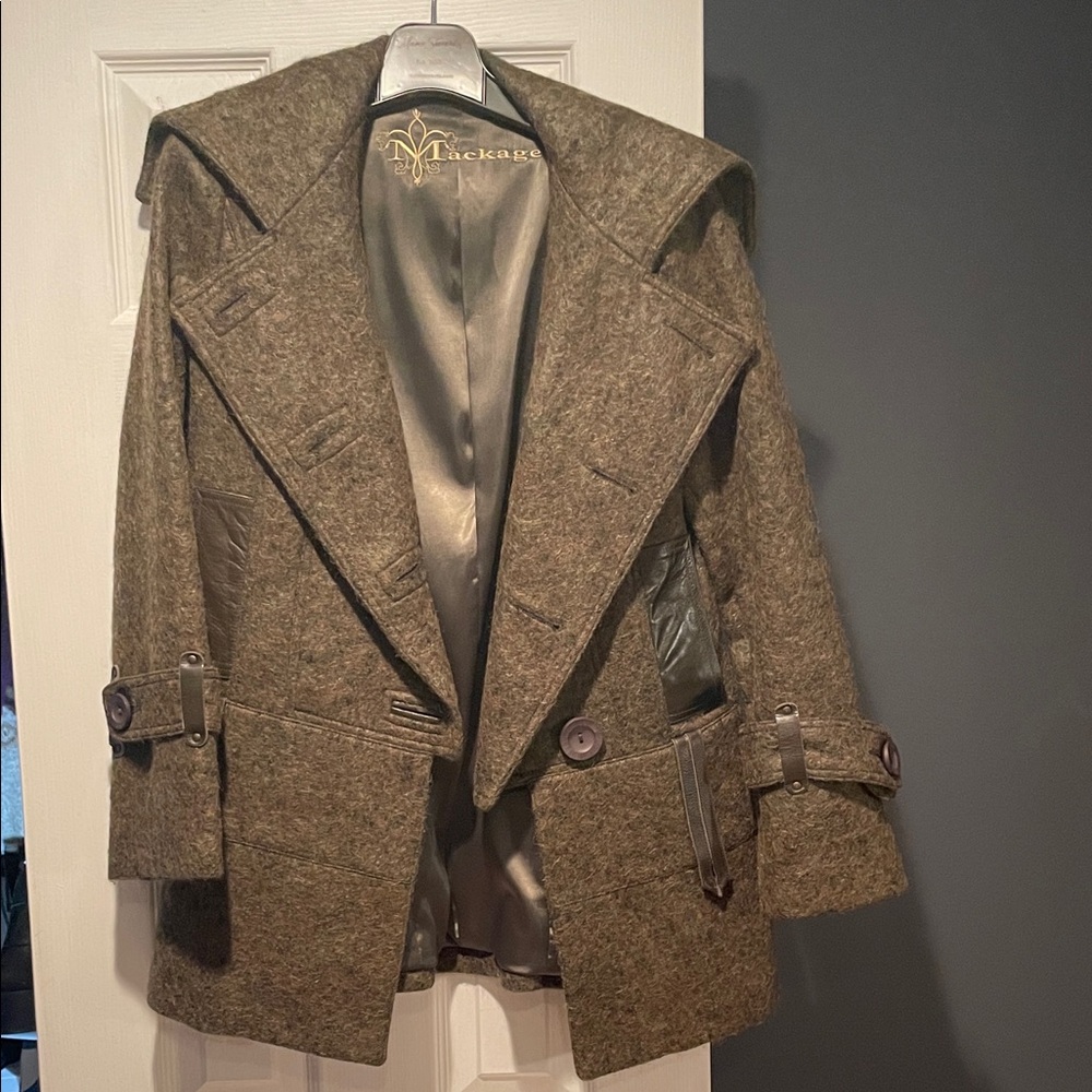 Mackage Olive Peacoat with Leather-Trim Details